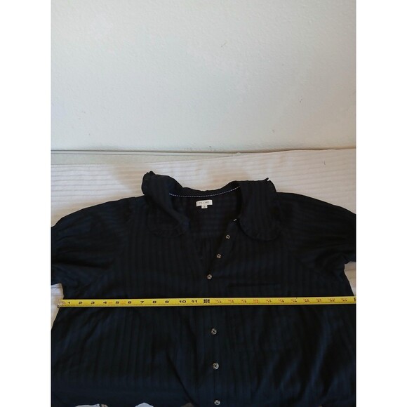Pilcro | Anthropologie Black 1X Textured Button Front Blouse Ruffle Collar Boho - Picture 10 of 14